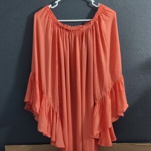 By The Sea Coral Ruffle Elegant Sophisticated Vibrant Swim Coverup